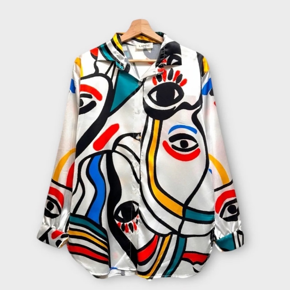 MADE IN ITALY Colorful Abstract Face Print Shirt